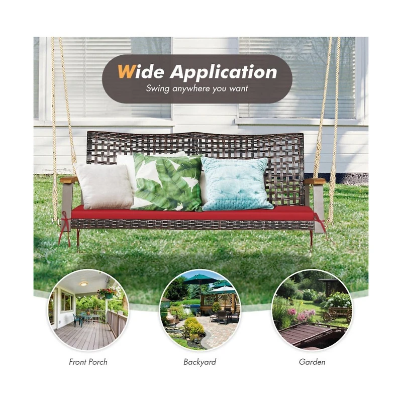 2-Person Rattan Hanging Porch Swing Chair