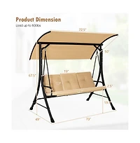 3-Seat Outdoor Porch Swing with Adjustable Canopy and Padded Cushions