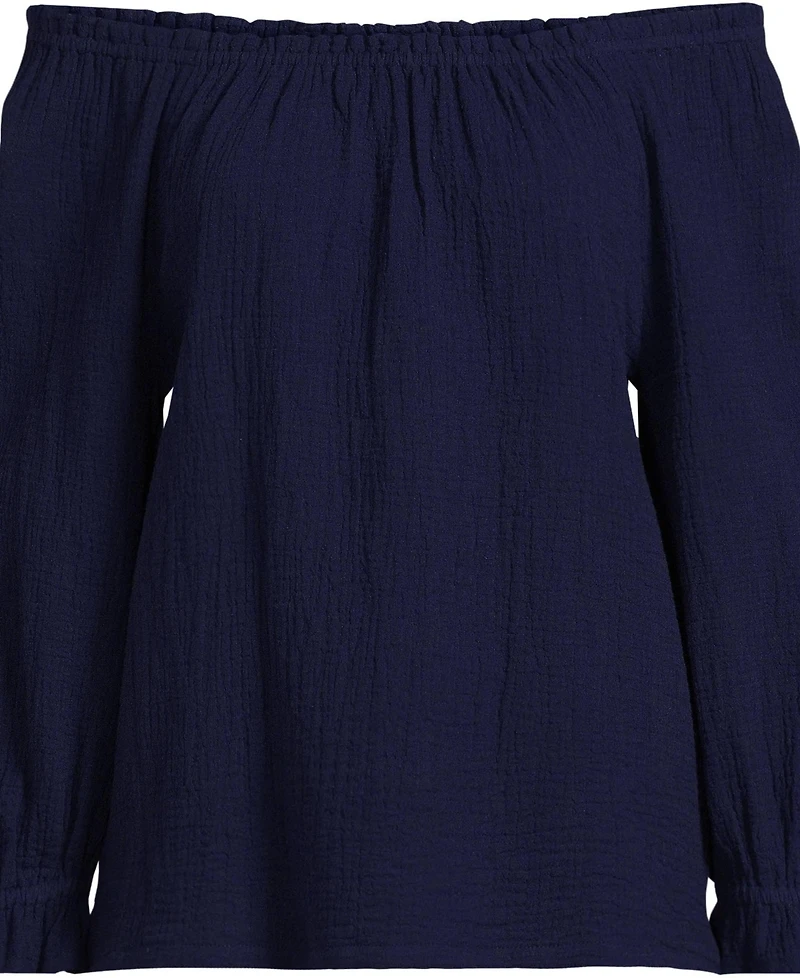 Lands' End Women's 3/4 Sleeve Gauze On or Off the Shoulder Blouse