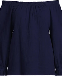 Lands' End Women's 3/4 Sleeve Gauze On or Off the Shoulder Blouse