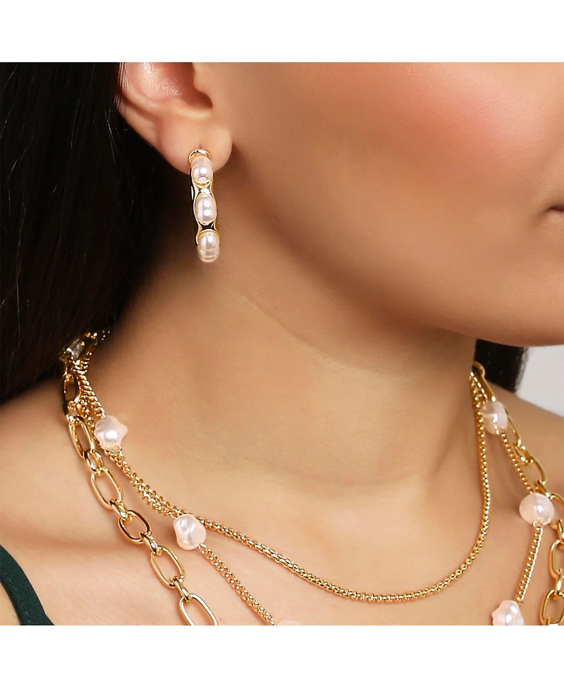 Bcbg Faux Pearl Accent Hoop Earrings