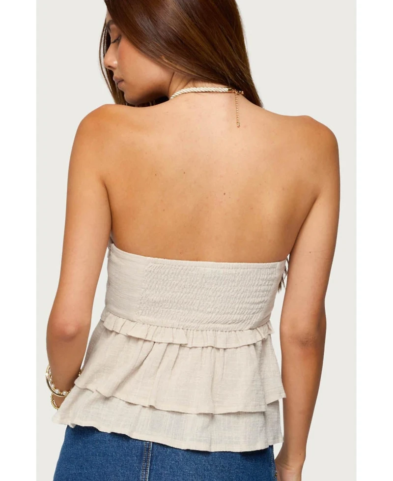 Edikted Women's Linen Look Strapless Peplum Top