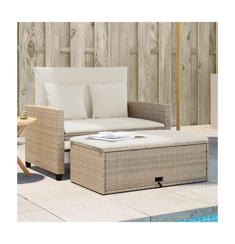 vidaXL Patio Sofa with Cushions 2-Seater Beige Poly Rattan