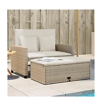 vidaXL Patio Sofa with Cushions 2-Seater Beige Poly Rattan