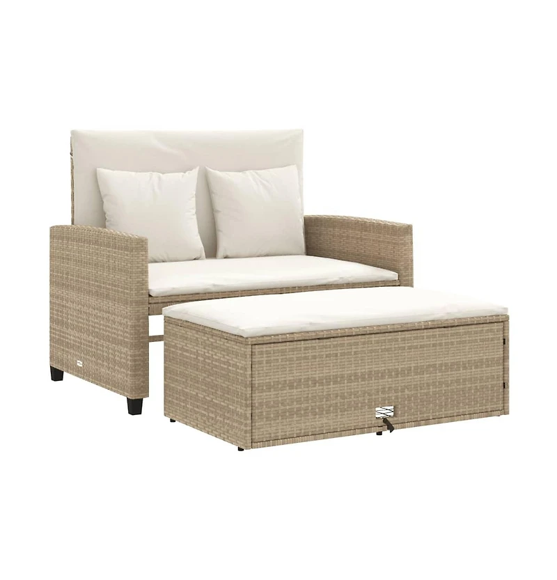 vidaXL Patio Sofa with Cushions 2-Seater Beige Poly Rattan