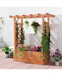 Costway 1 Pcs Wooden Raised Garden Bed with Trellis & Hanging Roof Drainage Elevated Planter Box