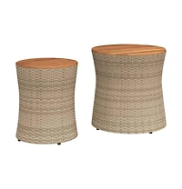 vidaXL Patio Side Tables 2 pcs with Wooden Top Beige Poly Rattan
