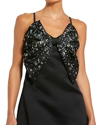 Mac Duggal Women's Sleeveless Satin A-Line Beaded Bow Mini Dress