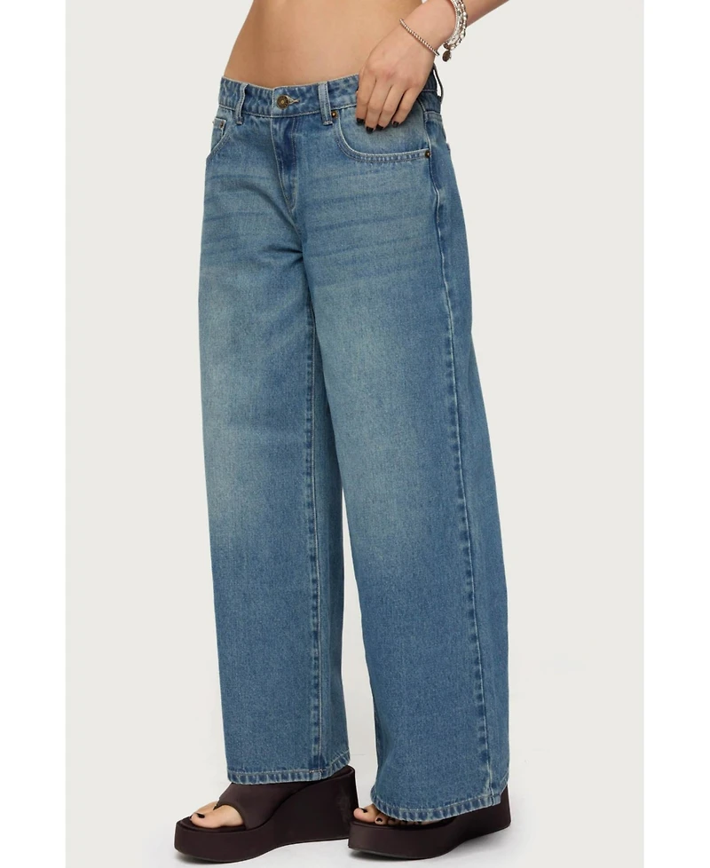 Edikted Womens Vyxen Vintage Washed Low Rise Jeans