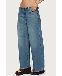 Edikted Womens Vyxen Vintage Washed Low Rise Jeans