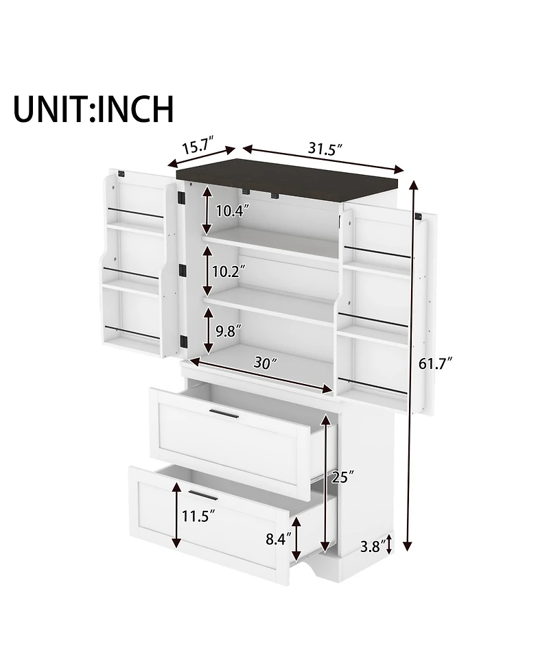 Casainc Modern Farmhouse Wooden Cabinet with Sturdy Frame, Storage Divider & Drawers for Living Room and Office