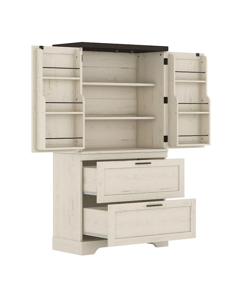 Casainc Modern Farmhouse Wooden Cabinet with Sturdy Frame, Storage Divider & Drawers for Living Room and Office
