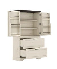 Casainc Modern Farmhouse Wooden Cabinet with Sturdy Frame, Storage Divider & Drawers for Living Room and Office