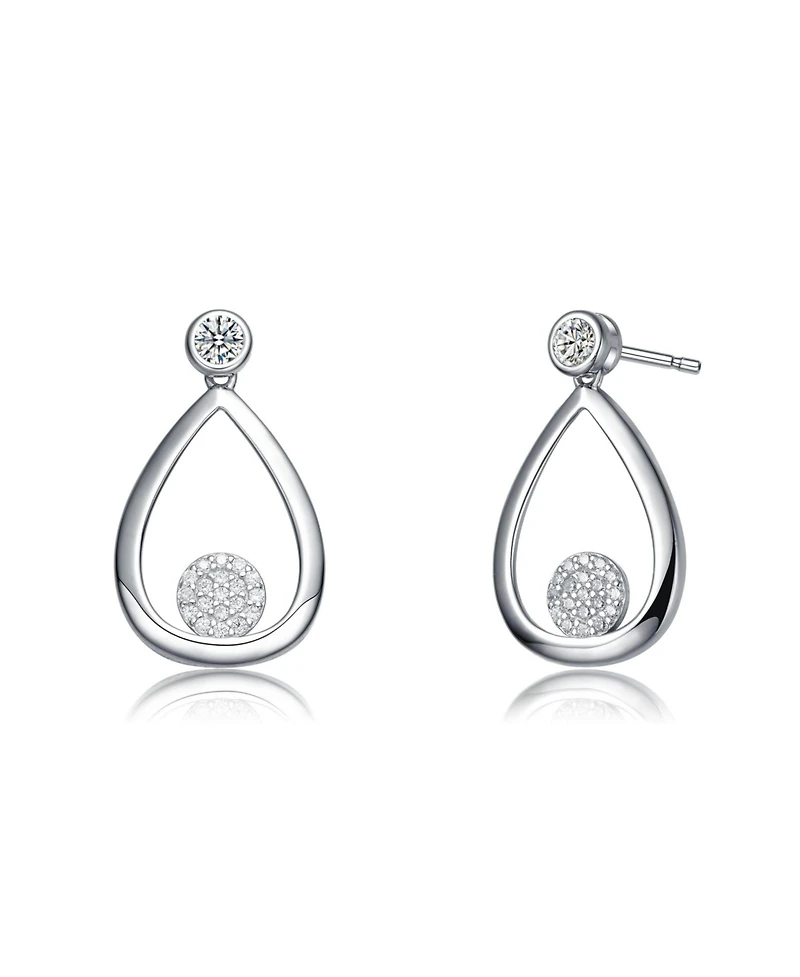 Genevive Sterling Silver White Gold Plating with Clear Cubic Zirconia Pear Drop Earring