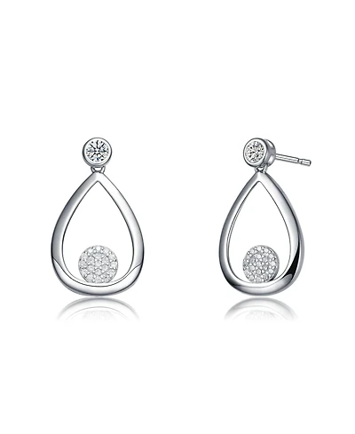 Genevive Sterling Silver White Gold Plating with Clear Cubic Zirconia Pear Drop Earring