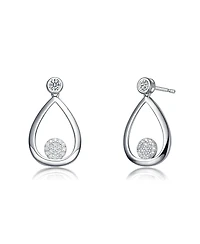 Genevive Sterling Silver White Gold Plating with Clear Cubic Zirconia Pear Drop Earring