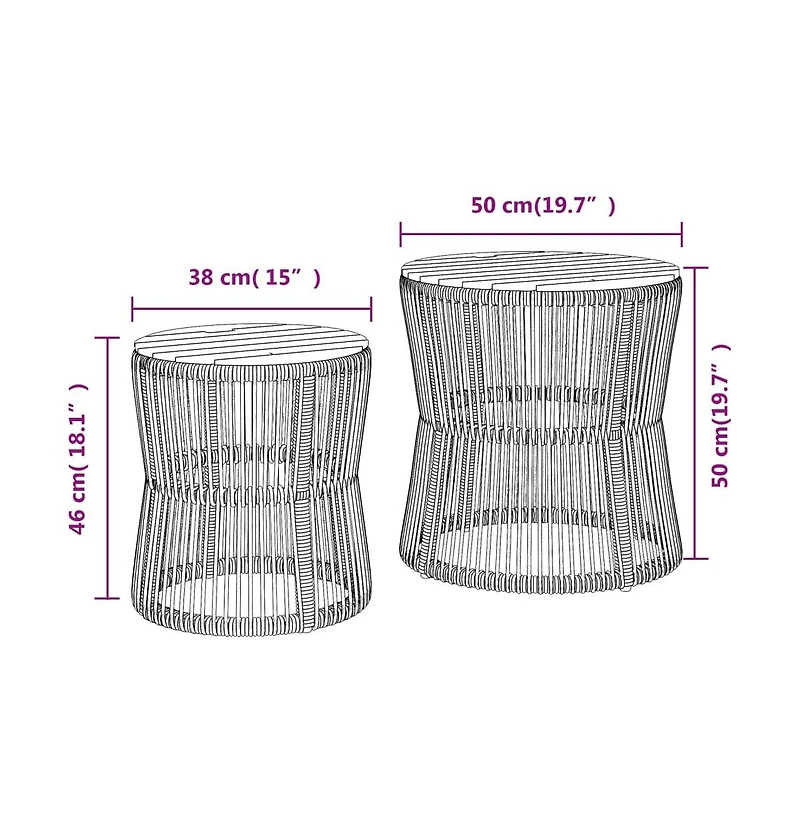 vidaXL Patio Side Tables 2 pcs with Wooden Top Beige Poly Rattan