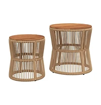 vidaXL Patio Side Tables 2 pcs with Wooden Top Beige Poly Rattan