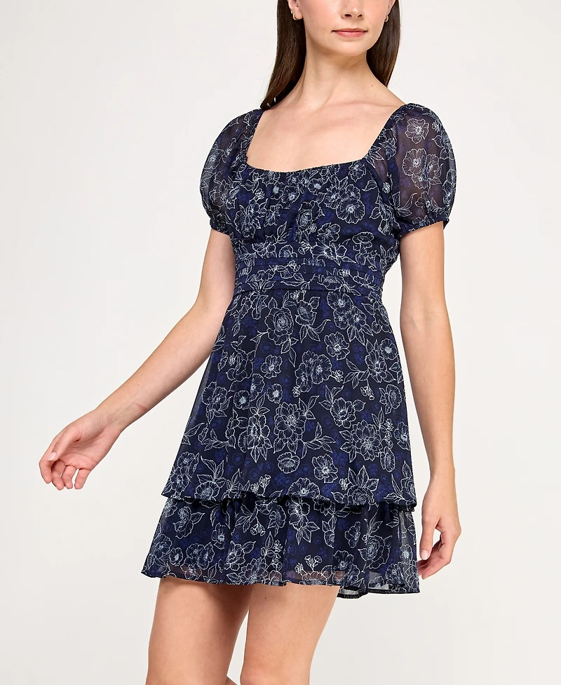 Trixxi Juniors' Chiffon Printed Short Fit & Flare Dress