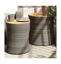 vidaXL Patio Side Tables 2 pcs with Wooden Top Gray Poly Rattan