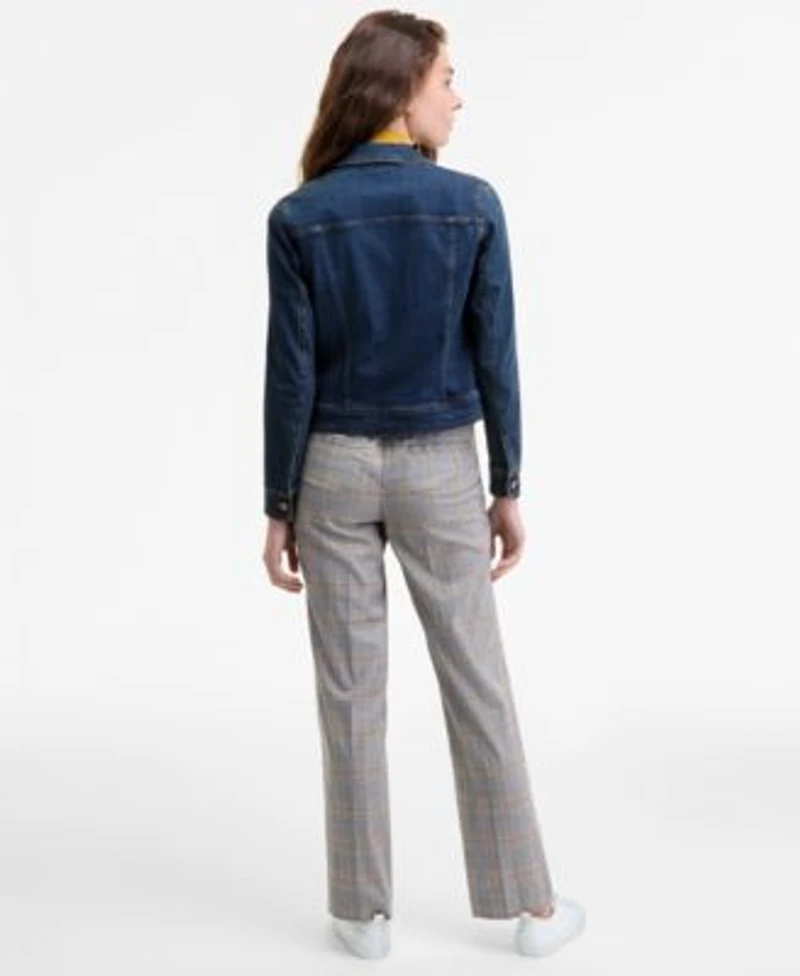 Jones New York Womens Denim Trucker Jacket Knit Shell Pull On Pants
