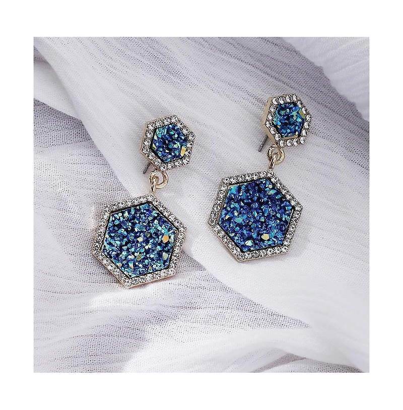 Sohi Women's Blue Stone Hexagon Drop Earrings