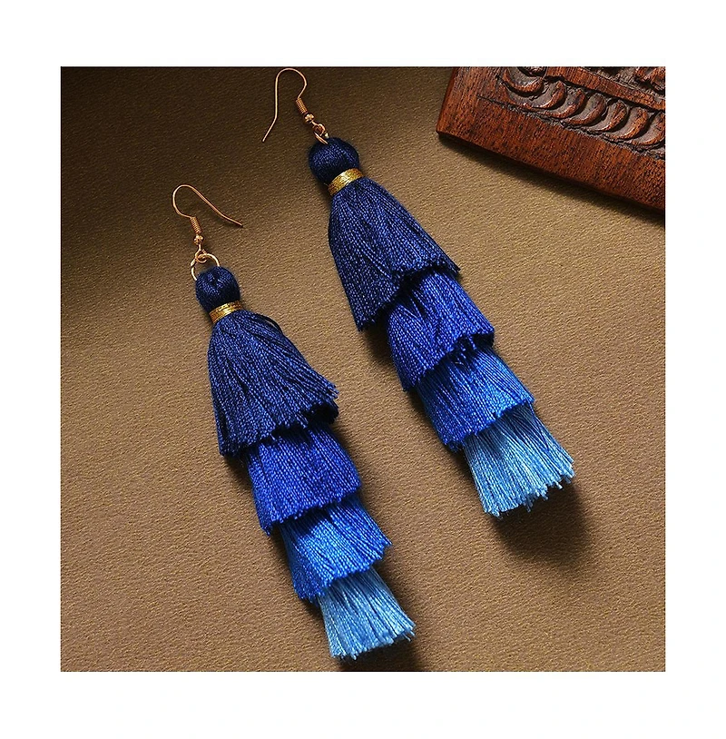 Sohi Women's Blue Tassel Drop Earrings