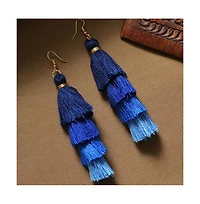 Sohi Women's Blue Tassel Drop Earrings