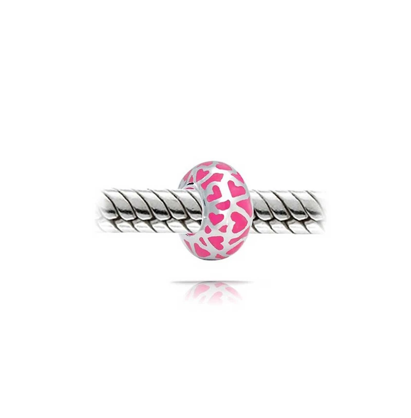 Bling Jewelry Set of 2 Pink Silver Heart Murano Glass Charm Bead for European Bracelets