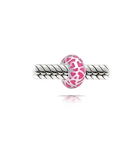 Bling Jewelry Set of 2 Pink Silver Heart Murano Glass Charm Bead for European Bracelets