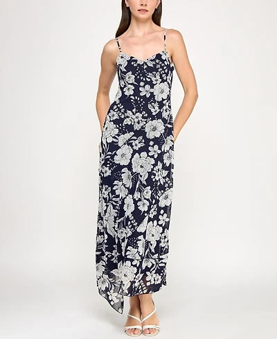 Row A Juniors' Printed V-Neck Sleeveless Maxi Dress