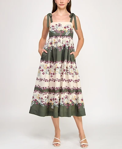 Row A Juniors' Printed Woven Sleeveless Fit & Flare Dress