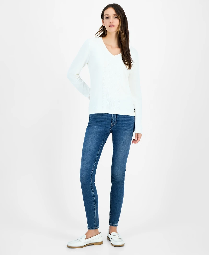 Nautica Jeans Women's Cotton V-Neck Textured Sweater
