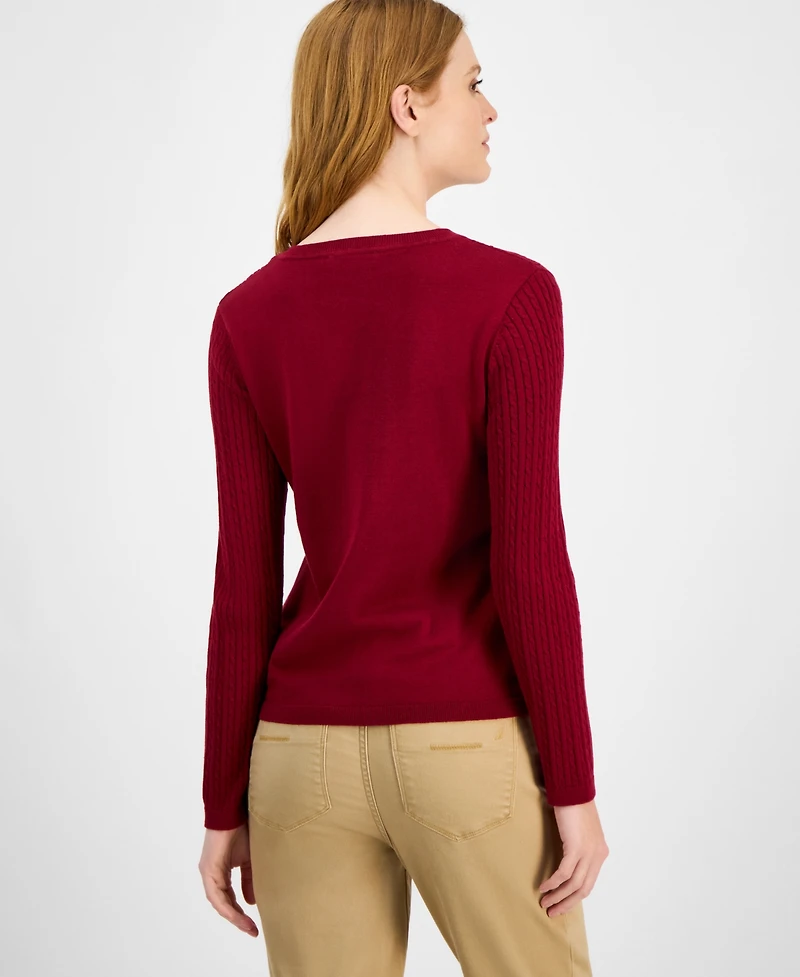 Nautica Jeans Women's V-neck Cable Knit Sweater, Online Only