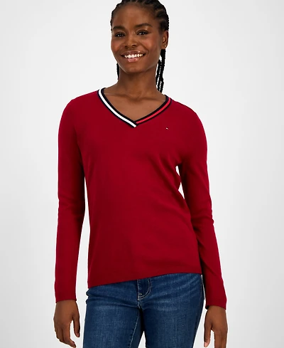 Tommy Hilfiger Women's Cotton V-Neck Sweater
