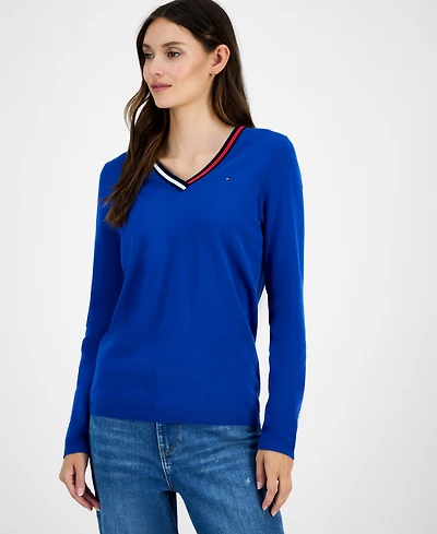 Tommy Hilfiger Women's Cotton V-Neck Sweater