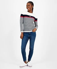 Tommy Hilfiger Women's Cotton Logo Striped Sweater