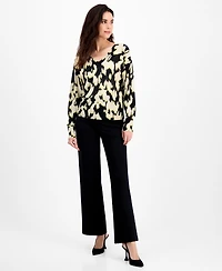 I.n.c. International Concepts Petite Printed Double-v-Neck Long-Sleeve Top, Macy's Exclusive