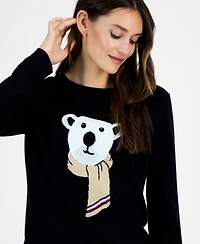 Tommy Hilfiger Women's Cotton Scarf Bear Crewneck Sweater