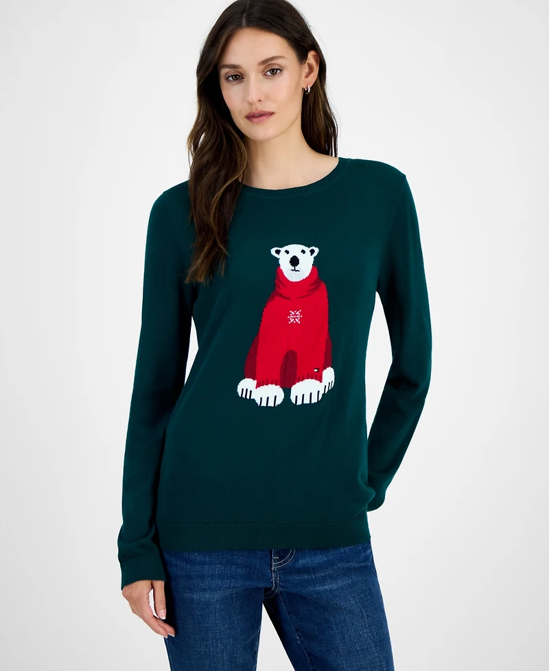 Tommy Hilfiger Women's Cotton Snowflake Bear Crewneck Sweater