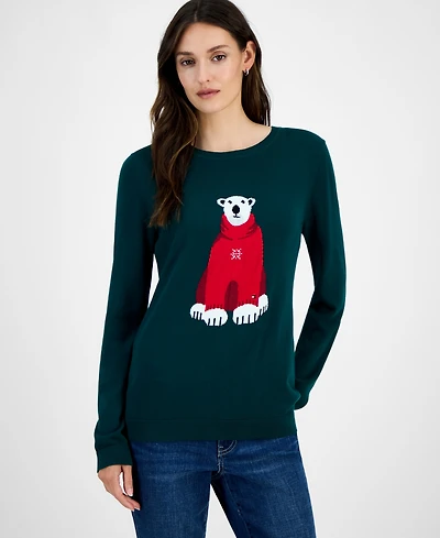 Tommy Hilfiger Women's Cotton Snowflake Bear Crewneck Sweater