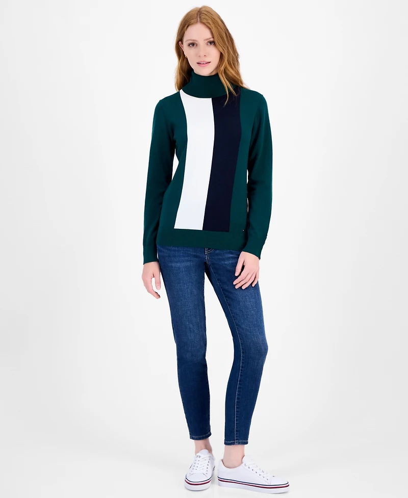 Tommy Hilfiger Women's Cotton Vertical Stripe Turtleneck Sweater
