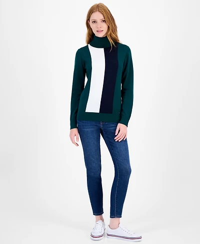 Tommy Hilfiger Women's Cotton Vertical Stripe Turtleneck Sweater