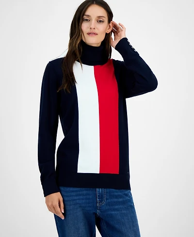 Tommy Hilfiger Women's Cotton Vertical Stripe Turtleneck Sweater