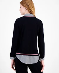 Tommy Hilfiger Women's Cotton Twofer V-Neck Long-Sleeve Sweater