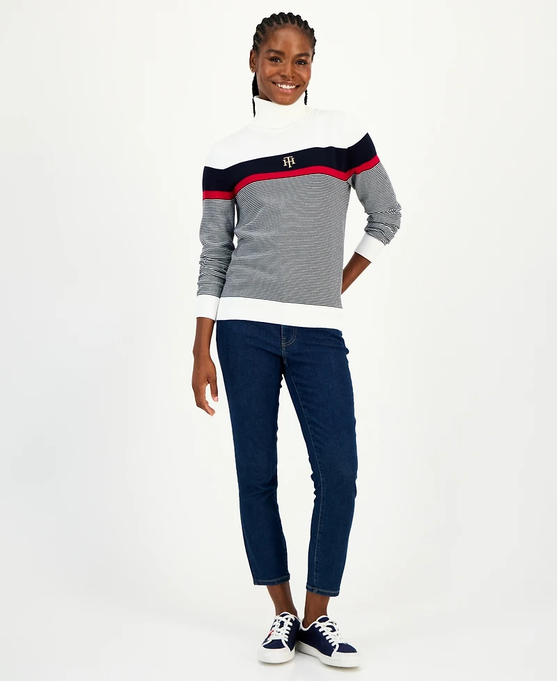 Tommy Hilfiger Women's Cotton Striped Turtleneck Sweater
