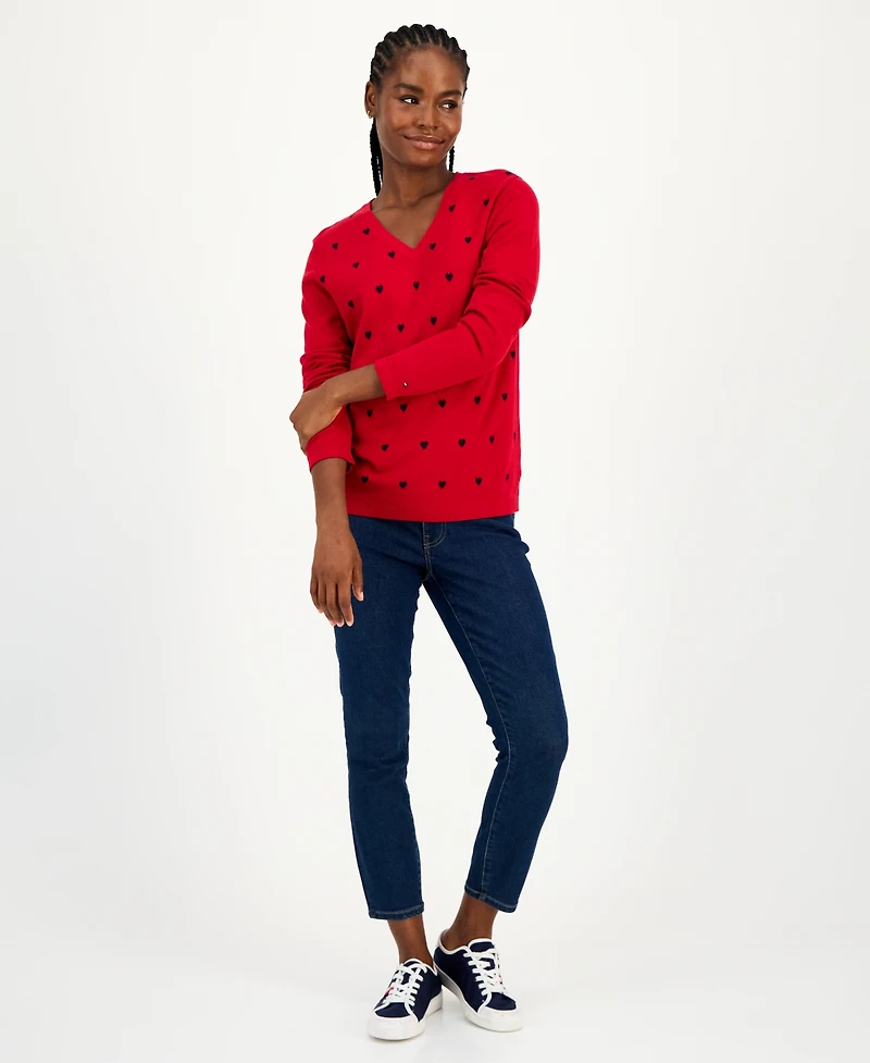 Tommy Hilfiger Women's Cotton Heart V-Neck Sweater