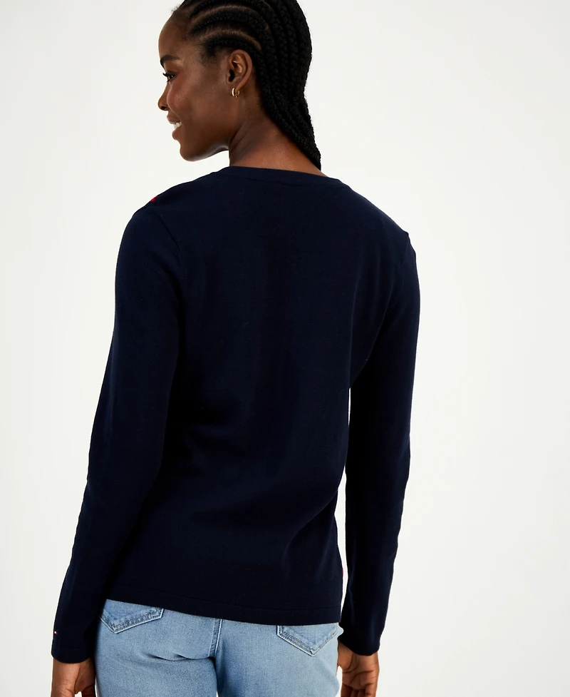 Tommy Hilfiger Women's Cotton Heart V-Neck Sweater