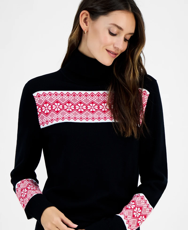 Tommy Hilfiger Women's Cotton Fair Isle Turtleneck Sweater