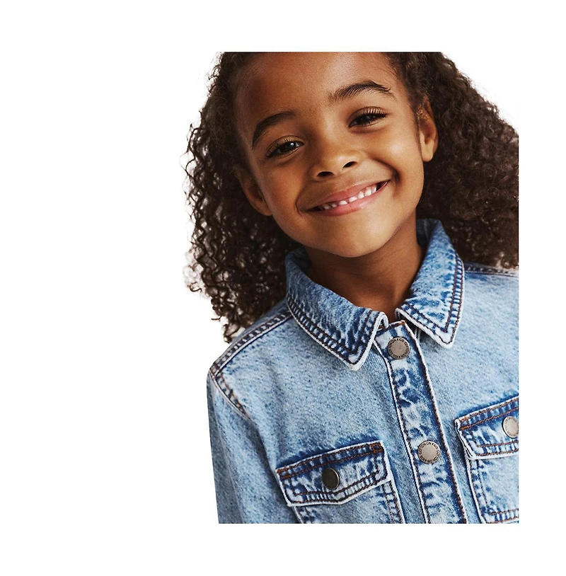 Cotton On Little Girls Little/Big Sasha Long Sleeve Denim Shirt Dress